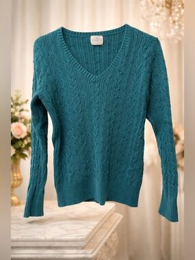 Teal Cable Knit V-Neck Women's Sweater St. John’s Bay